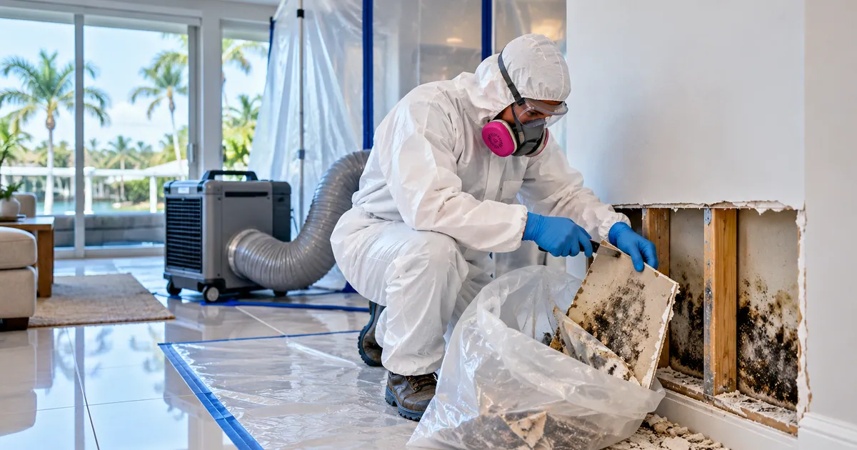 Long-Haul Mold Removal in Hypoluxo, FL — technician removing mold under containment